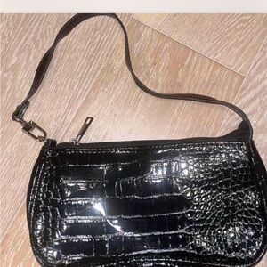 black snake print embossed shoulder purse